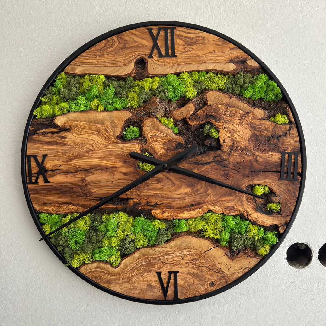 Vægur: Oliventræ og norsk mos, 40/50/60 cm