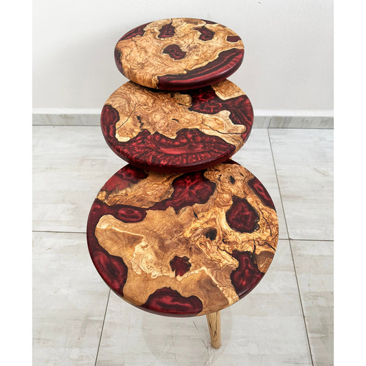 Triple sidebord, vinrød epoxy