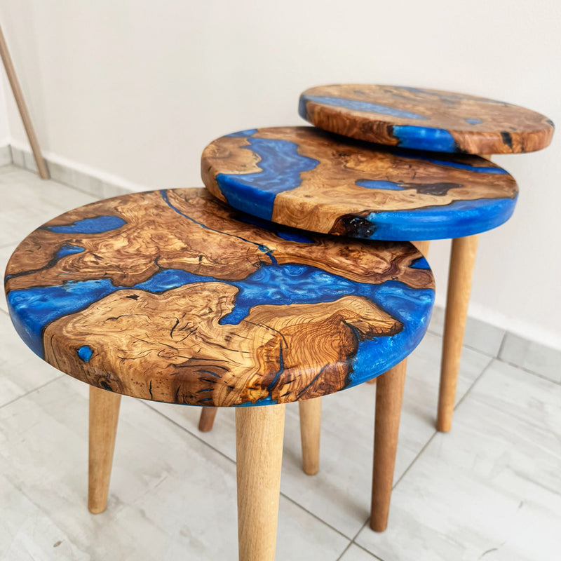 Triple sidebord, blå epoxy