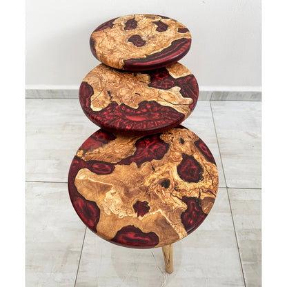 Triple sidebord, vinrød epoxy